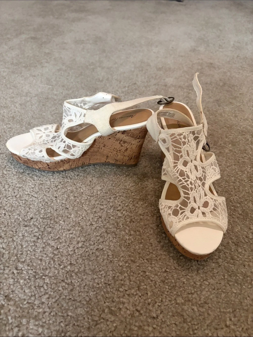 Cream/White Lace Wedge Sandals